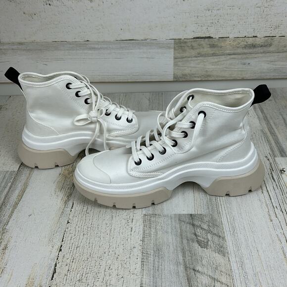 Palladium womens 6.5 white canvas lace up platform sneakers new combat causal - Picture 7 of 10